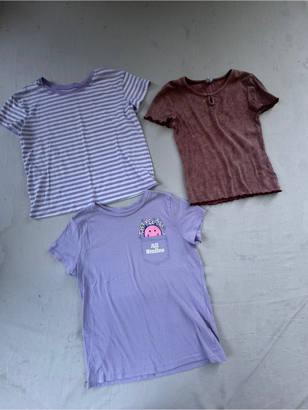 Bundle (3) Girls' Lavender Graphic Tee - All Smiles size 10-12